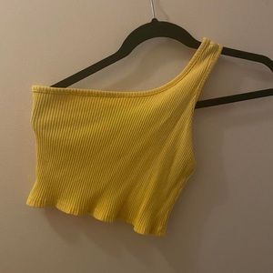 Yellow one shoulder crop top